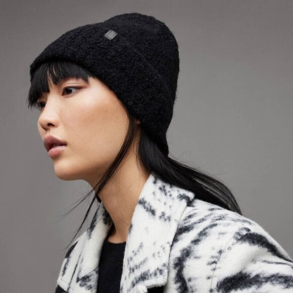 NWT ALL SAINTS WOOL ALPACA Blend Darby‎ Beanie Teddy Black One Size